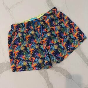 Happy Hour Blue Nylon Leaf Print Drawstring Swim Trunk Board Shorts Men’s Large